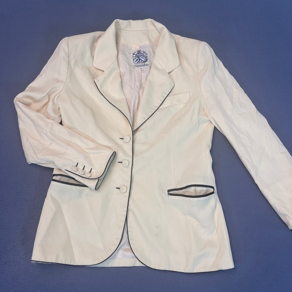 Manoukian Vintage Cream Blazer Black Piping Made in France Size 38 Tailored